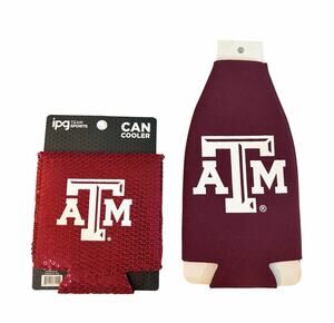 Texas A&M Aggies Can Cooler & Zipper Bottle Koozie Set IPG Team Sports NCAA NWT
